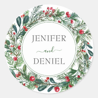 Rustieke Winter Berry Pine Greenery bruiloft Ronde Sticker