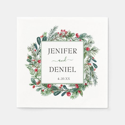 Rustieke Winter Berry Pine Greenery bruiloft Servet (Voorkant)