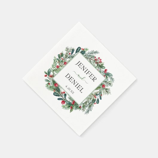 Rustieke Winter Berry Pine Greenery bruiloft Servet (Hoek)