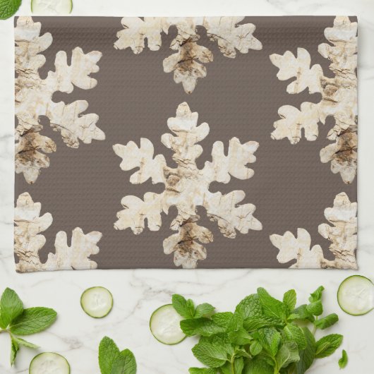 Rustieke winter Birchwood sneeuwvlok bruin wit Theedoek (Gevouwen)