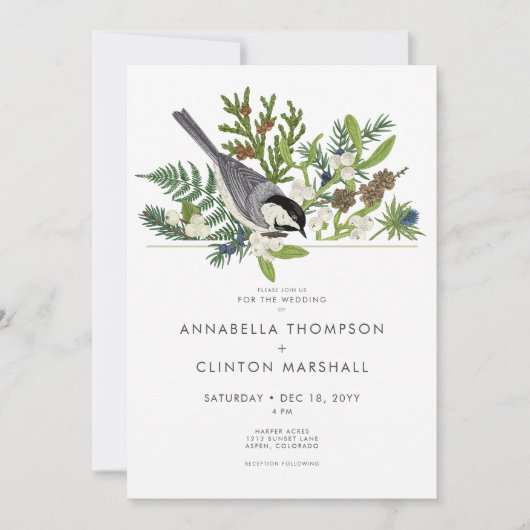 Rustieke Winter Bird & Pine Bouquet Wedding Kaart (Voorkant)