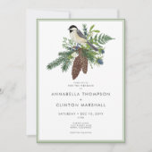 Rustieke Winter Bird & Pine Lijst Wedding Kaart (Voorkant)