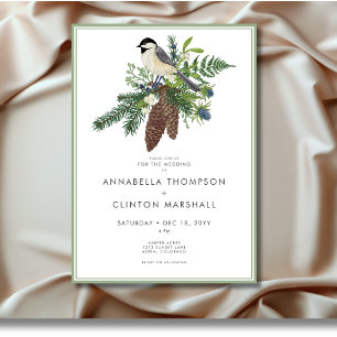Rustieke Winter Bird & Pine Lijst Wedding Kaart