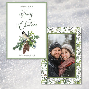 Rustieke Winter Bird & Pine Spray Foto Kerstmis Feestdagenkaart