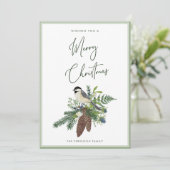 Rustieke Winter Bird & Pine Spray Foto Kerstmis Feestdagenkaart (Staand voorkant)