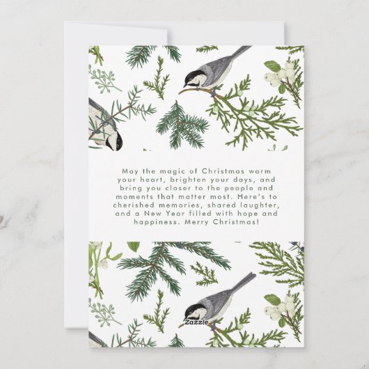 Rustieke Winter Bird & Pine Spray Kerstmis Feestdagenkaart (Achterkant)