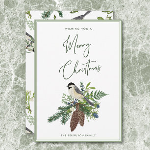 Rustieke Winter Bird & Pine Spray Kerstmis Feestdagenkaart