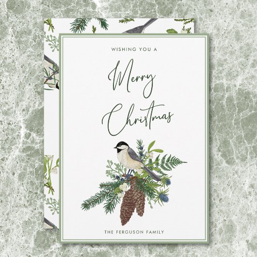 Rustieke Winter Bird & Pine Spray Kerstmis Feestdagenkaart