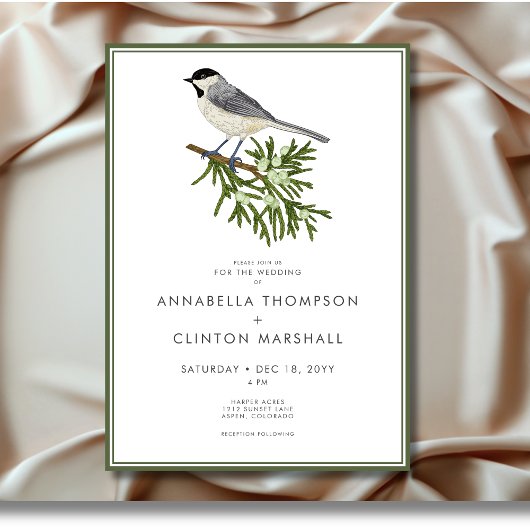 Rustieke Winter Bird & Pine Spray Wedding Kaart