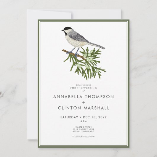 Rustieke Winter Bird & Pine Spray Wedding Kaart (Voorkant)