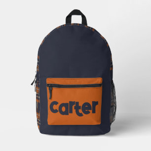 Rustieke Winter Blauw oranje ruitjespatroon Bedrukte Rugzak