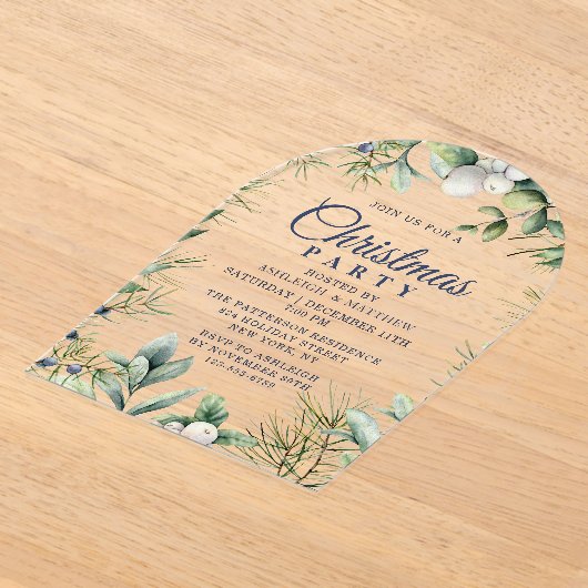 Rustieke Winter Bloemen Kerstfeest Acryl Uitnodigingen (Laagn)