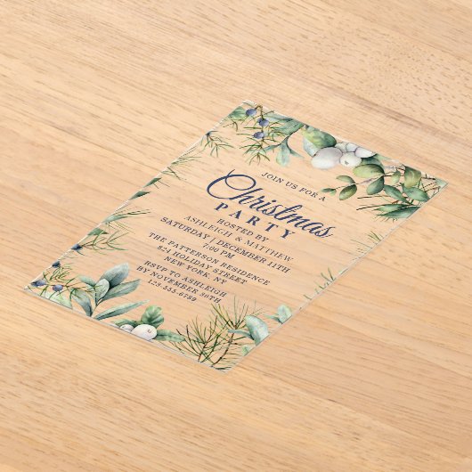 Rustieke Winter Bloemen Kerstfeest Acryl Uitnodigingen (Laagn)