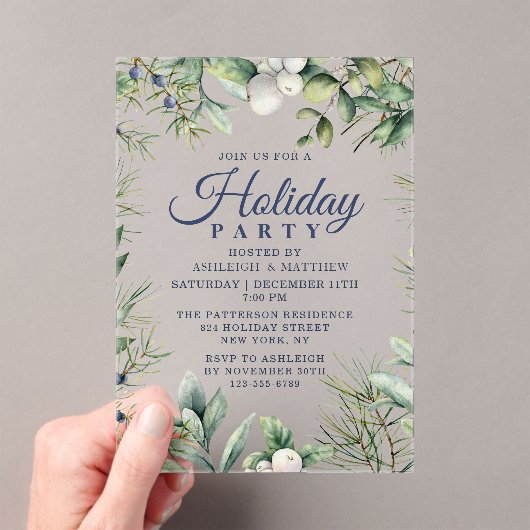 Rustieke Winter Bloemen Kerstvakantie Acryl Uitnodigingen (Insitu (Draagbaar))