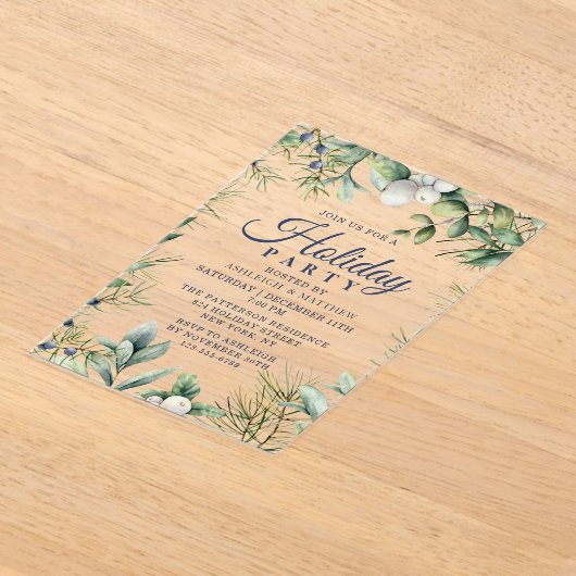 Rustieke Winter Bloemen Kerstvakantie Acryl Uitnodigingen (Laagn)