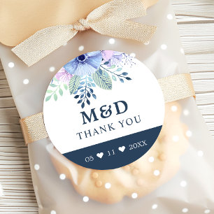 Rustieke Winter Bloemen Navy Bedankt Trouw Ronde Sticker