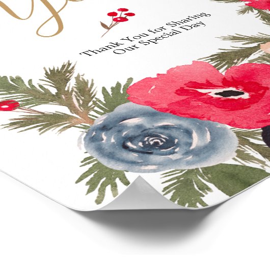 Rustieke Winter Bloemen Waterverf Bruiloft dank u Poster (Hoek)