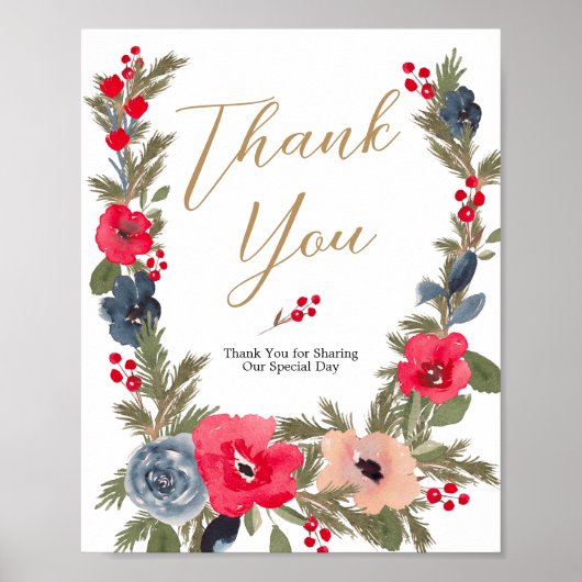 Rustieke Winter Bloemen Waterverf Bruiloft dank u Poster (Voorkant)