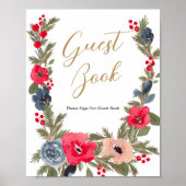 Rustieke Winter Bloemen Waterverf Bruiloft gastenb Poster (Voorkant)