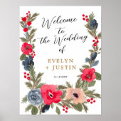 Rustieke Winter Bloemen Waterverf Bruiloft Welkom Poster (Voorkant)