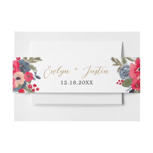 Rustieke Winter Bloemen Waterverf gouden bruiloft Uitnodigingen Wikkel (Voorkant Voorbeeld)