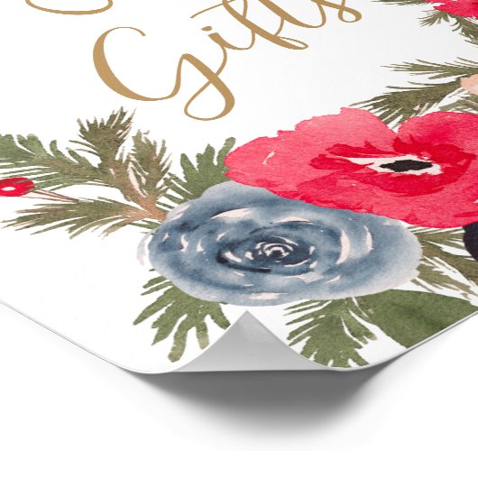 Rustieke Winter Bloemen Waterverf Trouwbord Poster (Hoek)