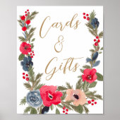 Rustieke Winter Bloemen Waterverf Trouwbord Poster (Voorkant)