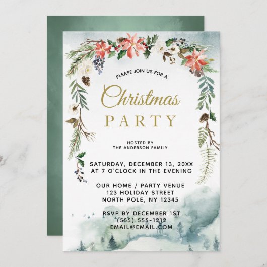 Rustieke Winter Bloemenbos Kerstfeest Kaart (Voorkant / Achterkant)