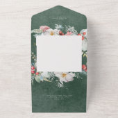 Rustieke winter bloemendennen smaragd QR code All In One Uitnodiging (Buitenkant)