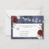 Rustieke winter bloemenelegante rode marine bruilo notitiekaartje (Voorkant)