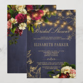 Rustieke winter bloemenmarine bordeaux vrijgezelle kaart (Voorkant / Achterkant)