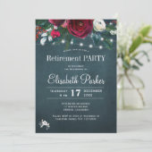 Rustieke winter bloemenrood marine pensioen party kaart (Staand voorkant)