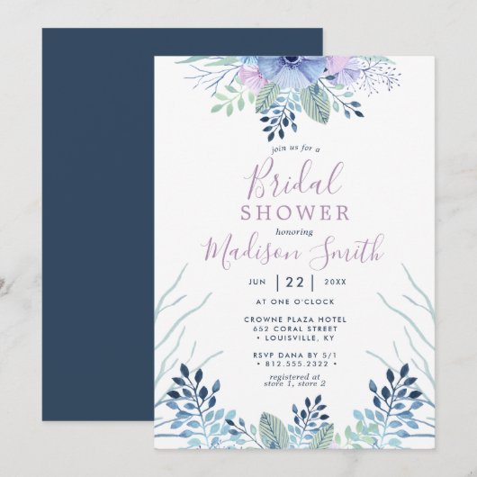 Rustieke Winter Bloemstuk Navy Waterverf Bruiloft  Kaart (Voorkant / Achterkant)