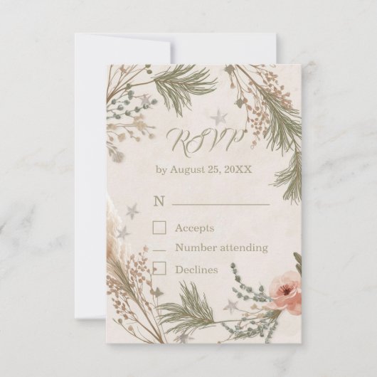 Rustieke Winter Boho RSVP Kaart met Dennen Takken (Voorkant)