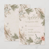 Rustieke Winter Boho RSVP Kaart met Dennen Takken (Voorkant / Achterkant)