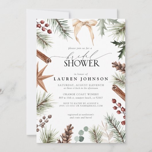 Rustieke Winter Boog Groene Bes Trouwfeest Kaart (Voorkant)