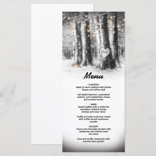 Rustieke Winter Boom & Slingerlichten Feestmenu Menu (Voorkant / Achterkant)