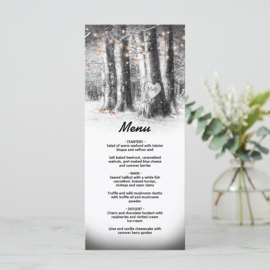 Rustieke Winter Boom & Slingerlichten Feestmenu Menu (Staand voorkant)