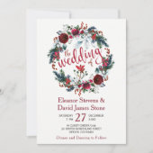 Rustieke winter bordeaux bloemenkrans bruiloft kaart (Voorkant)