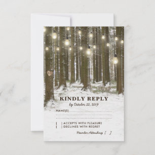 Rustieke Winter Bos Boomverlichting Bruiloft RSVP Kaartje