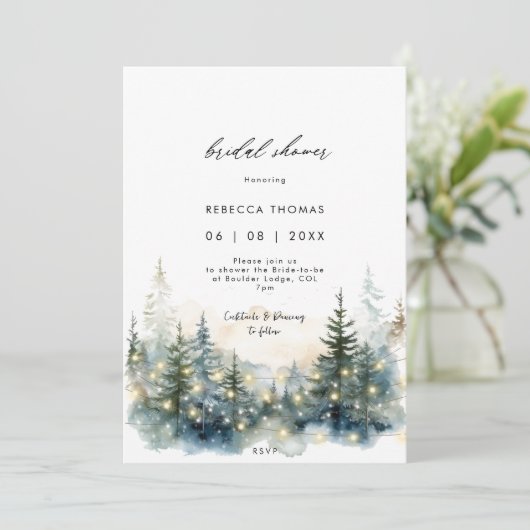 rustieke winter bos bruids douche uitnodiging (Staand voorkant)
