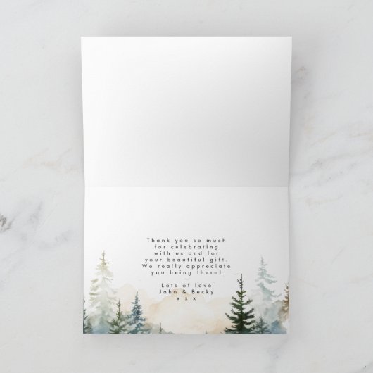 Rustieke winter bos bruiloft dank u kaart (Binnen)