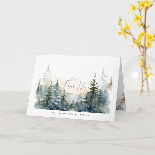 Rustieke winter bos bruiloft dank u kaart (Gele Bloem)