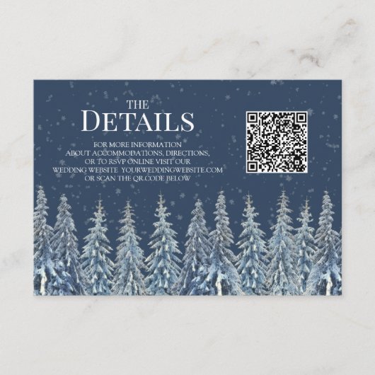 Rustieke Winter Bos Bruiloft QR-code Details Inste Informatiekaartje (Voorkant)
