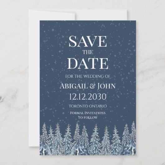 Rustieke winter bos bruiloft save the date kaart (Voorkant)