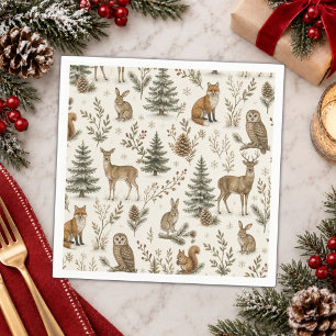 Rustieke winter bos dieren servet