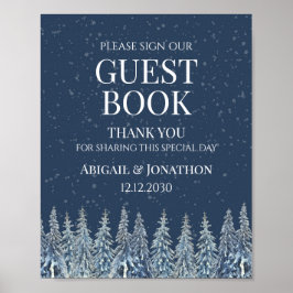 Rustieke winter bos huwelijksgastboek bord poster