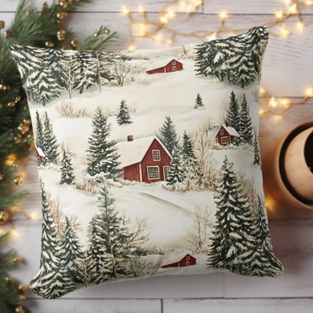 Rustieke Winter Bos Kerstmis Kussen (Rustic Winter Woodland Christmas Throw Pillow - Seasonal Decor)