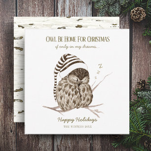 Rustieke Winter Bos Uil Berk Kerstkaart