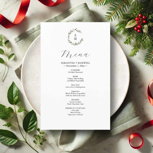 Rustieke Winter Botanicals Bruiloft Decor Menu's Flyer
